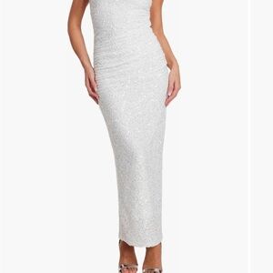 Elegant White Sequin Midi Dress